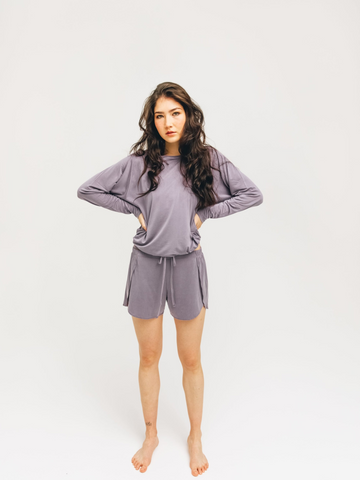 Cupro Lounge Shorts in Lilac Stone