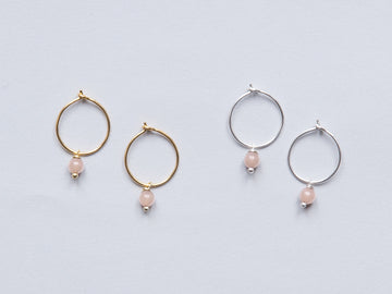 Small Aventurine Rose Hoop Earrings in Gold