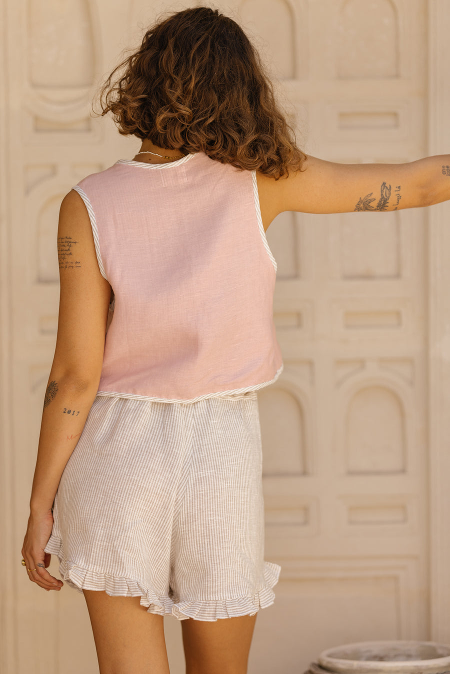 Reversible Tie Front Vest in Linen