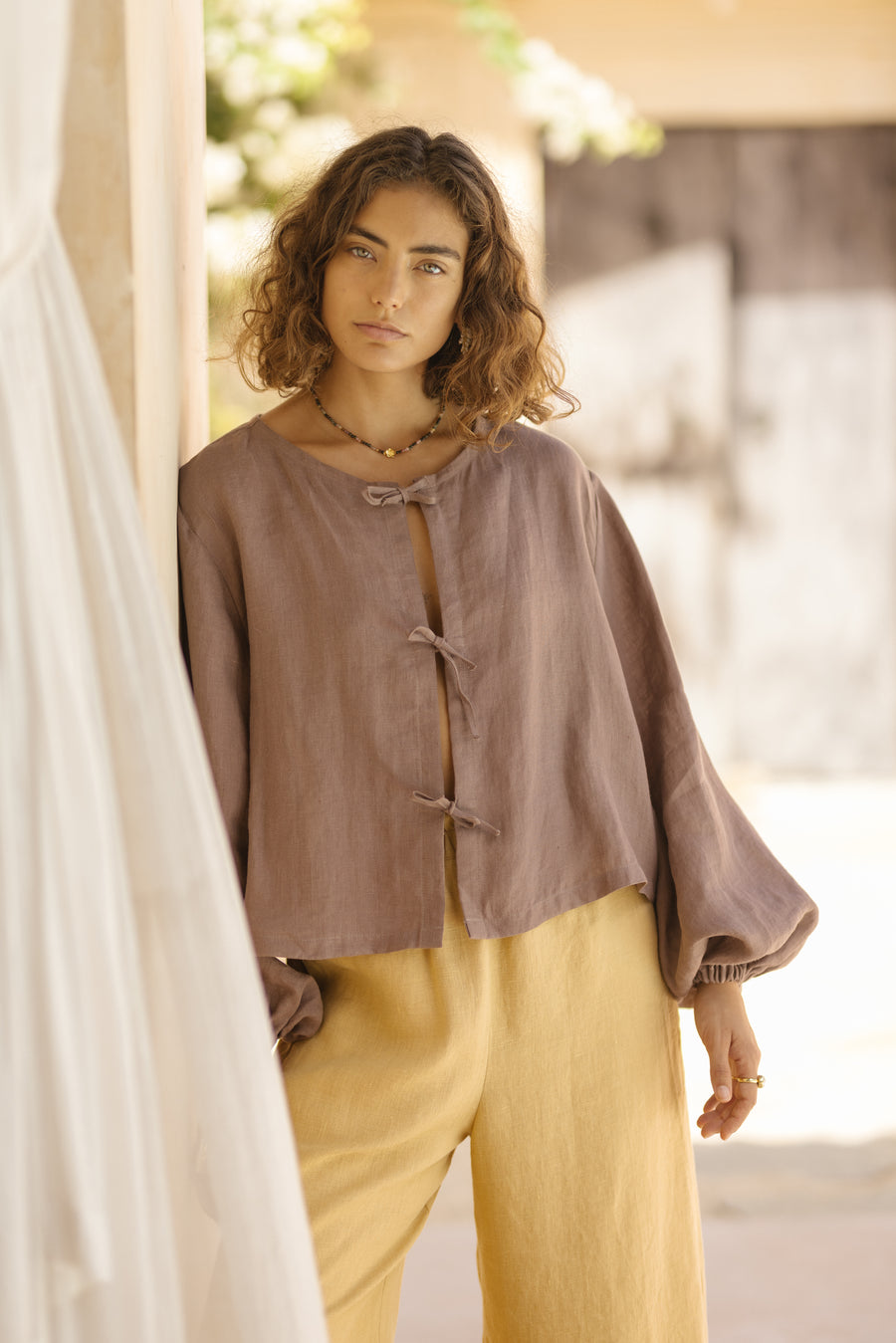 Tie Front Blouse in Linen