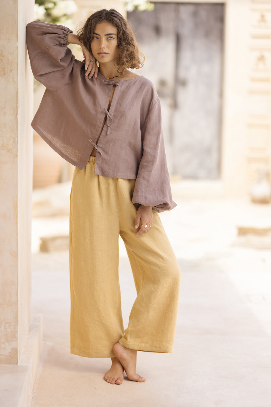 Tie Front Blouse in Linen
