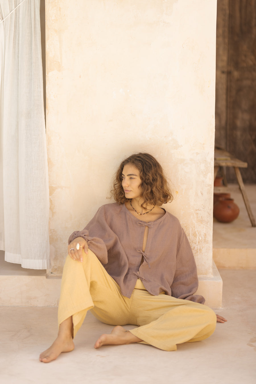 Tie Front Blouse in Linen