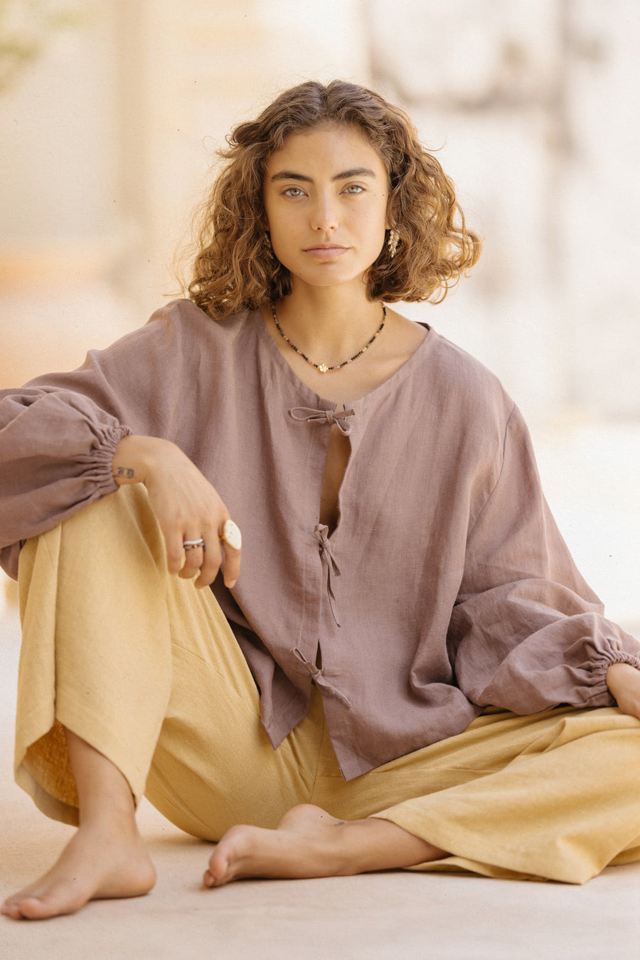 Tie Front Blouse in Linen