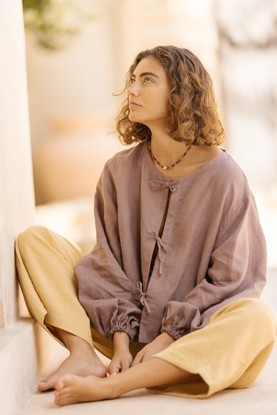 Tie Front Blouse in Linen