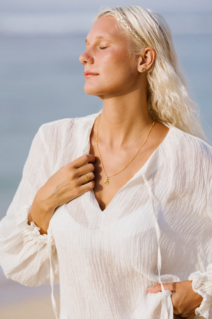 Tie Neck Blouse in Linen