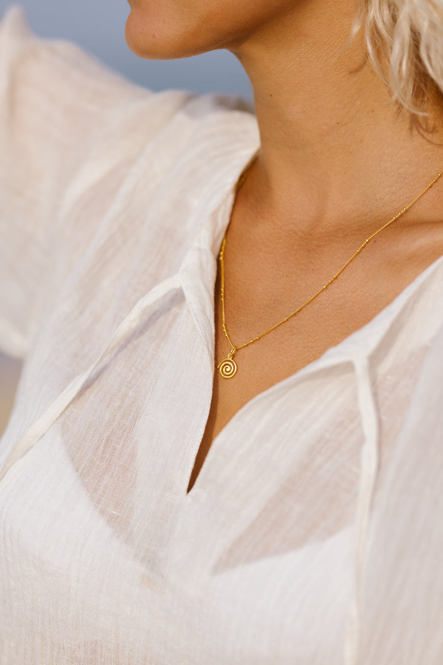 Tie Neck Blouse in Linen