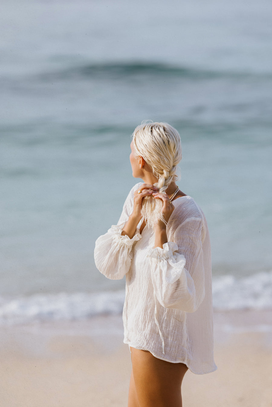 Tie Neck Blouse in Linen