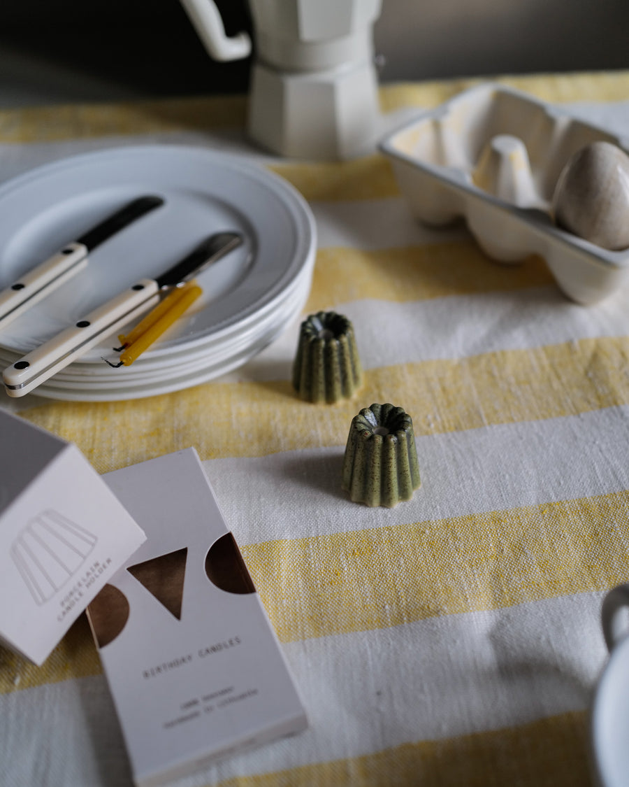 Canele Porcelain Candle Holder in Melange Green