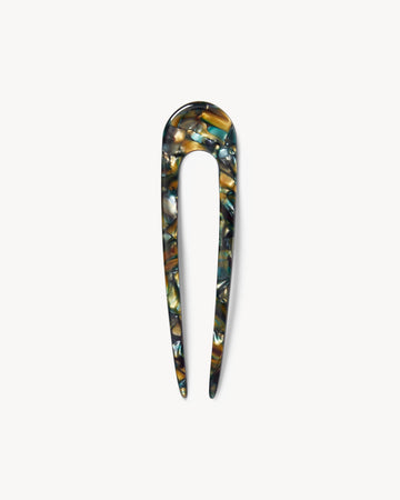French Hair Pin in Green Tortoise