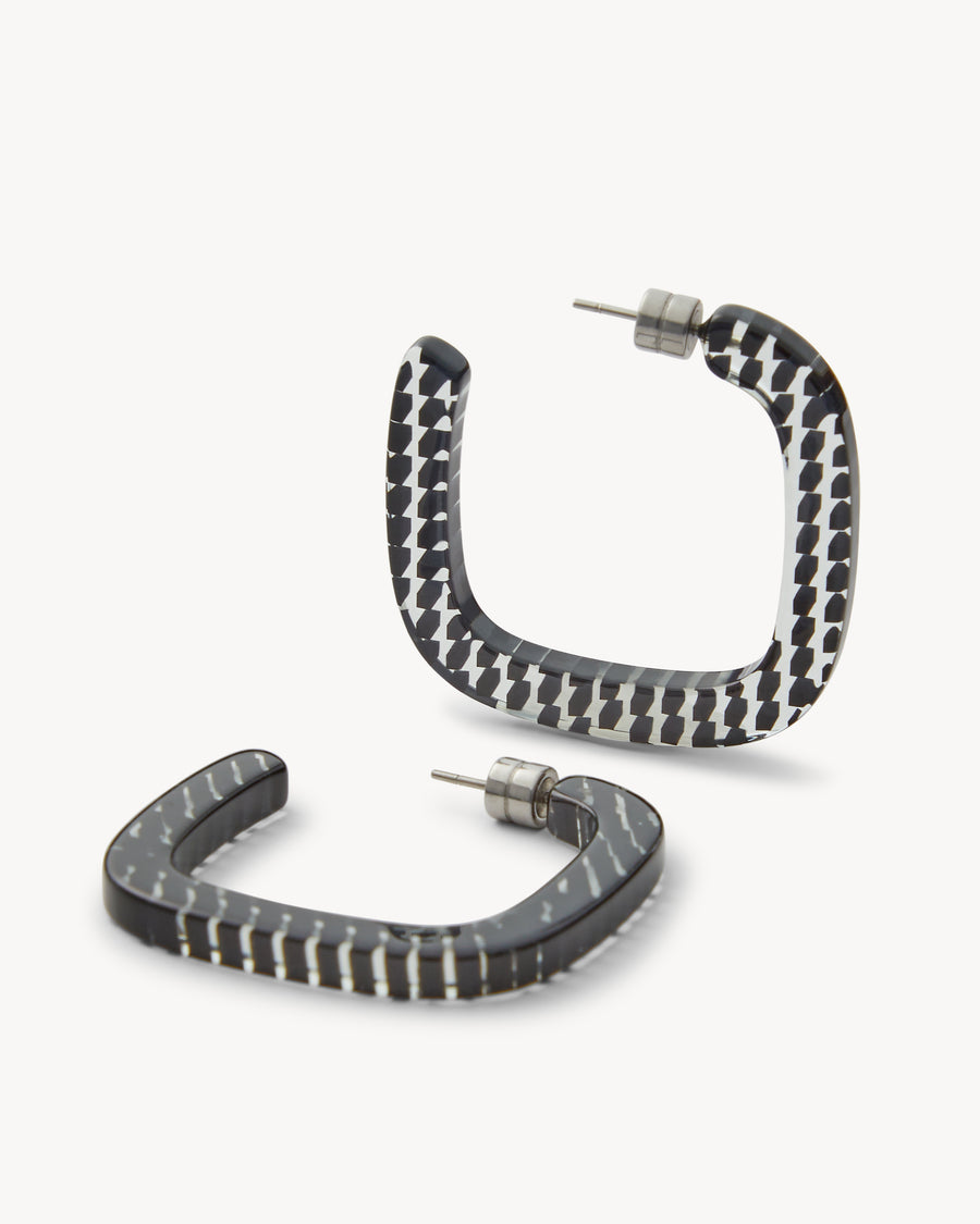 Midi Square Hoops in Black + Clear