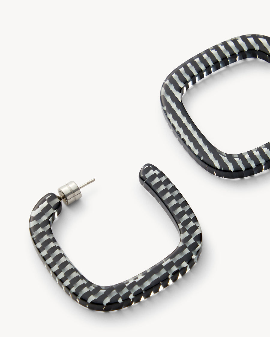 Midi Square Hoops in Black + Clear