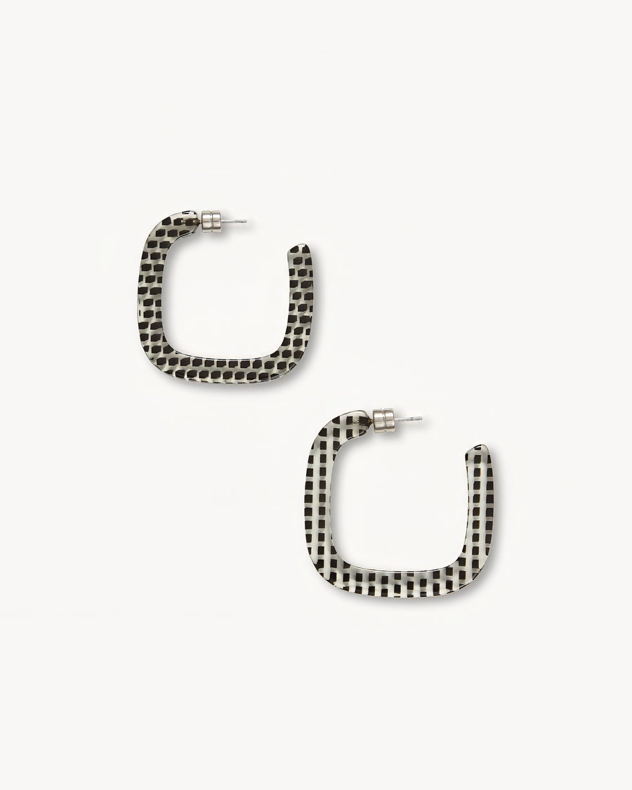 Midi Square Hoops in Black + Clear