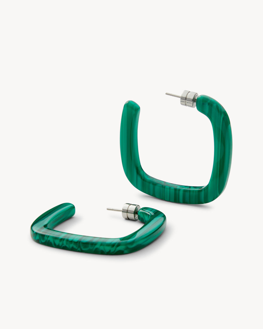 Midi Square Hoops in Malachite