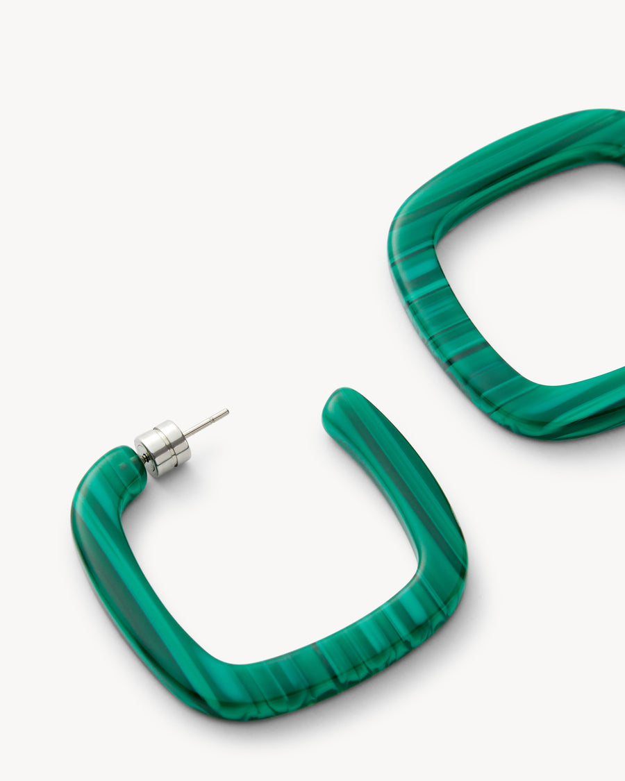 Midi Square Hoops in Malachite