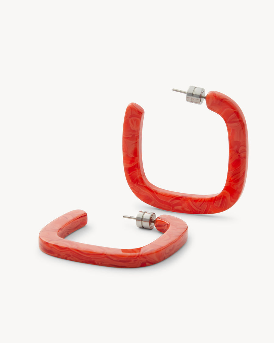 Midi Square Hoops in Poppy