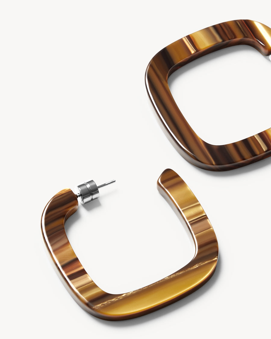 Midi Square Hoops in Tiger's Eye