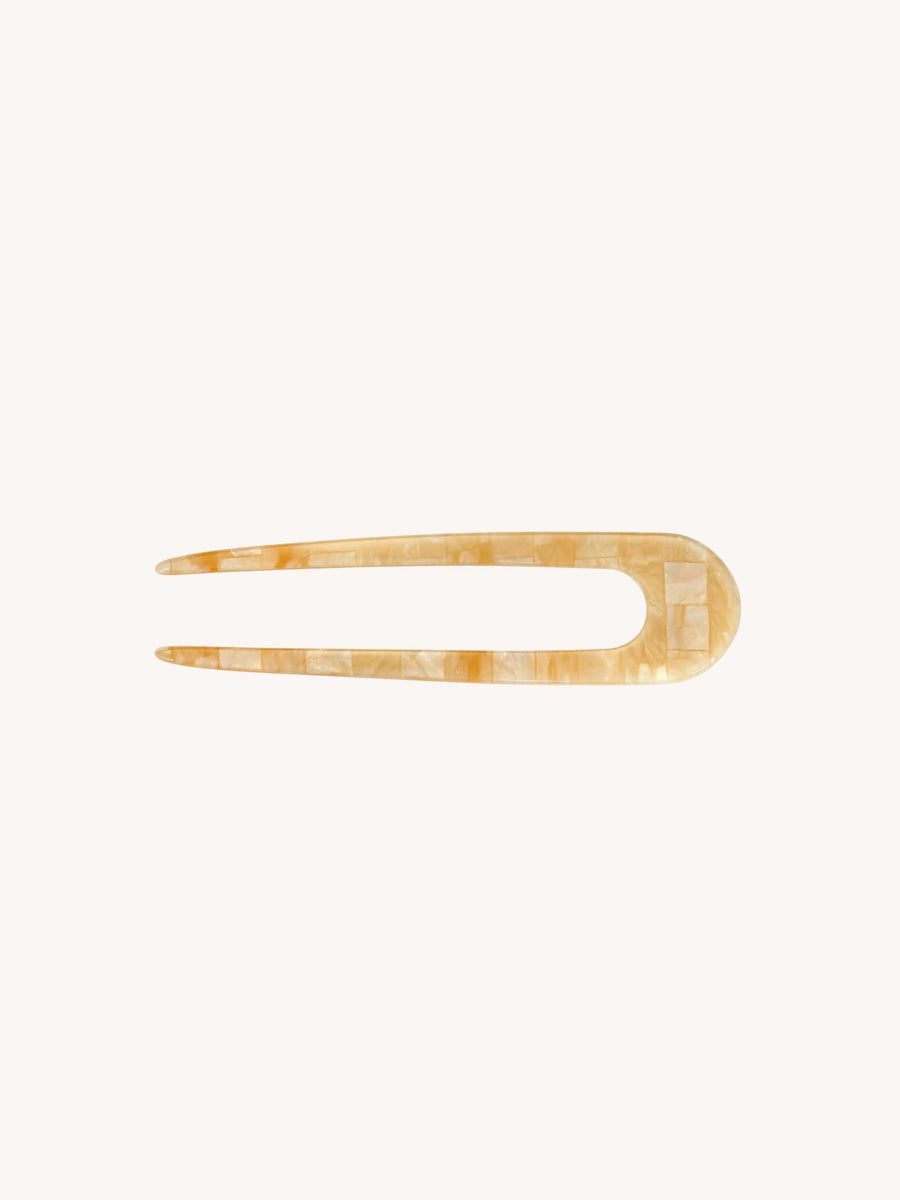 French Hair Pin in Sea Shell Checker