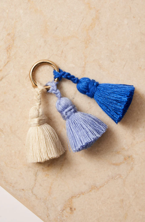 Key tag - Tassel Trio SHOUSHA in majorelle, light blue & ecru