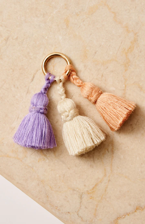 Key tag - Tassel Trio SHOUSHA in purple, off white, peach