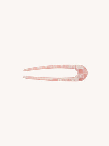 French Hair Pin in Apricot Shell Checker
