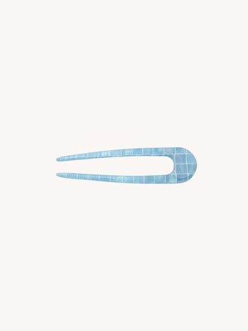 French Hair Pin in Blue Shell Checker