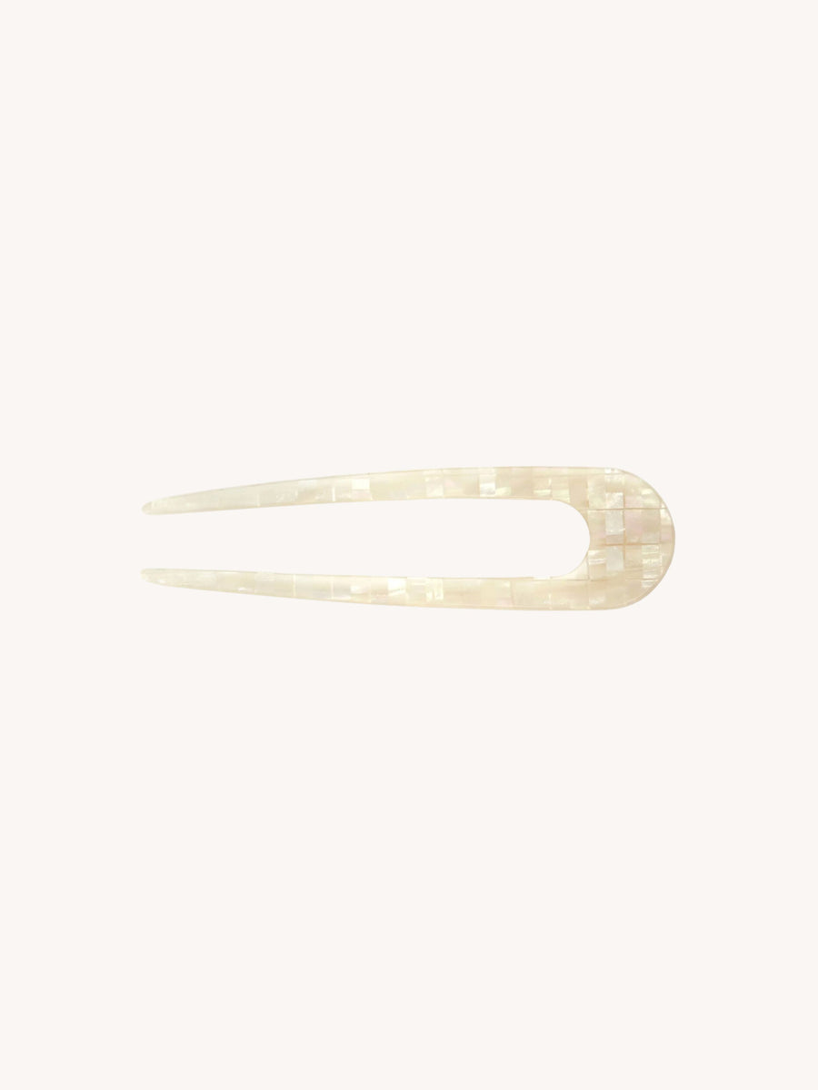 French Hair Pin in Opalite Shell Checker