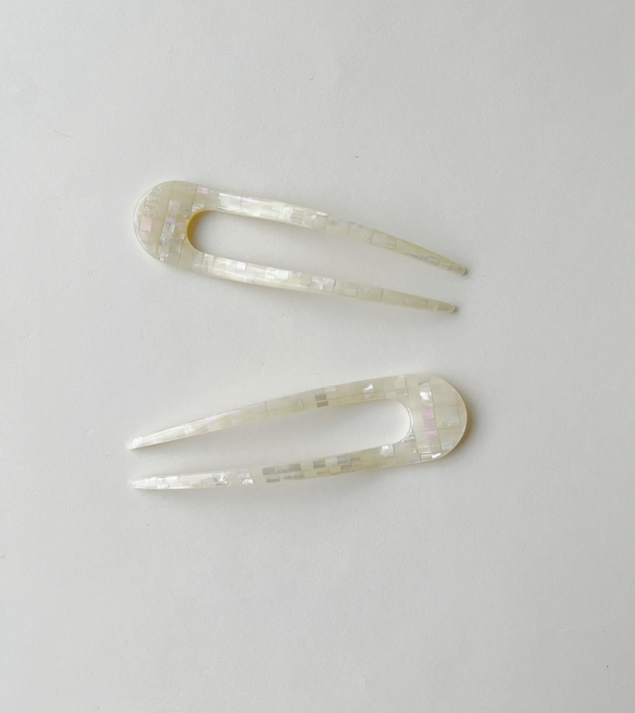 French Hair Pin in Opalite Shell Checker