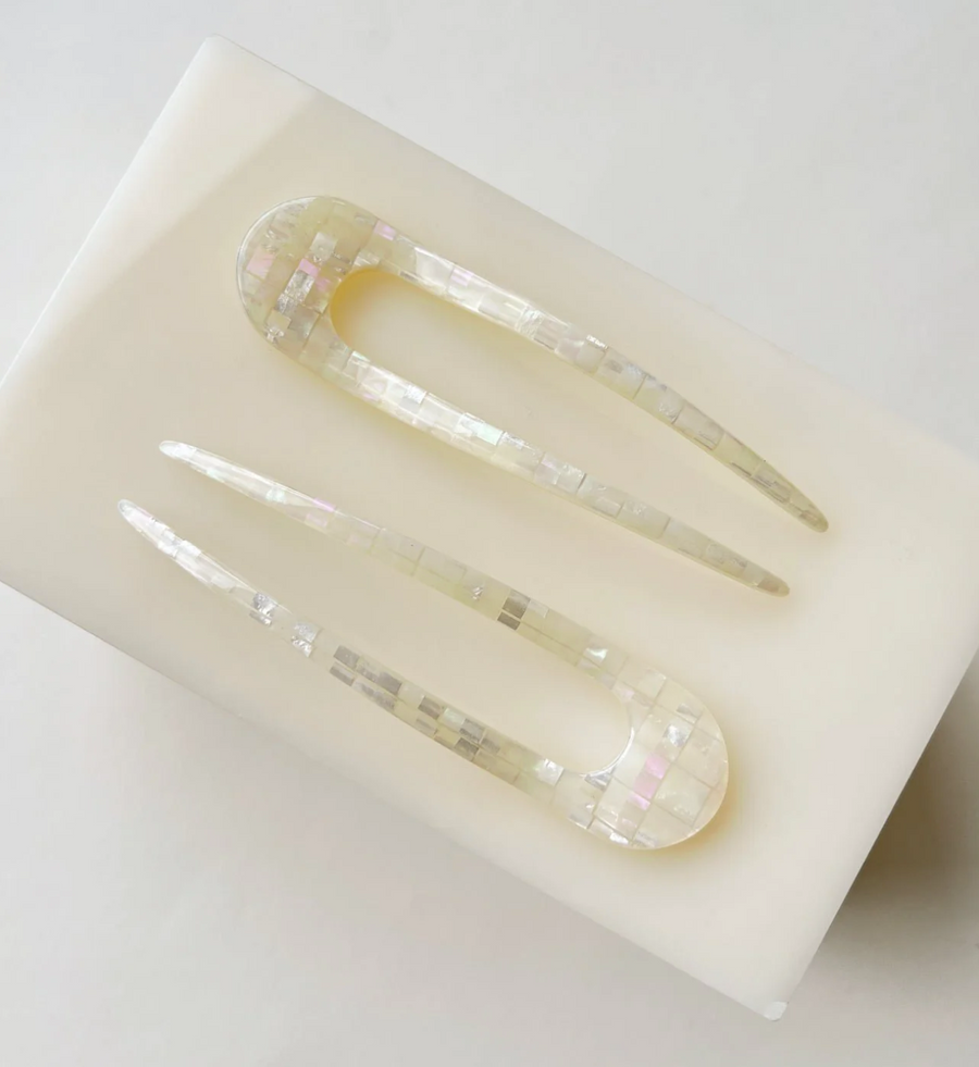 French Hair Pin in Opalite Marbled Orchid