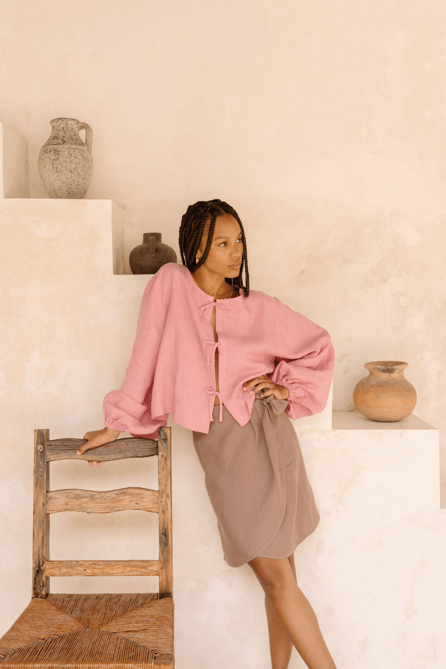Tie Front Blouse in Linen