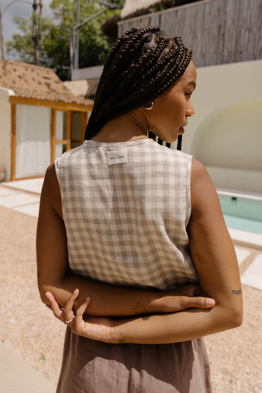 Reversible Tie Front Vest in Linen