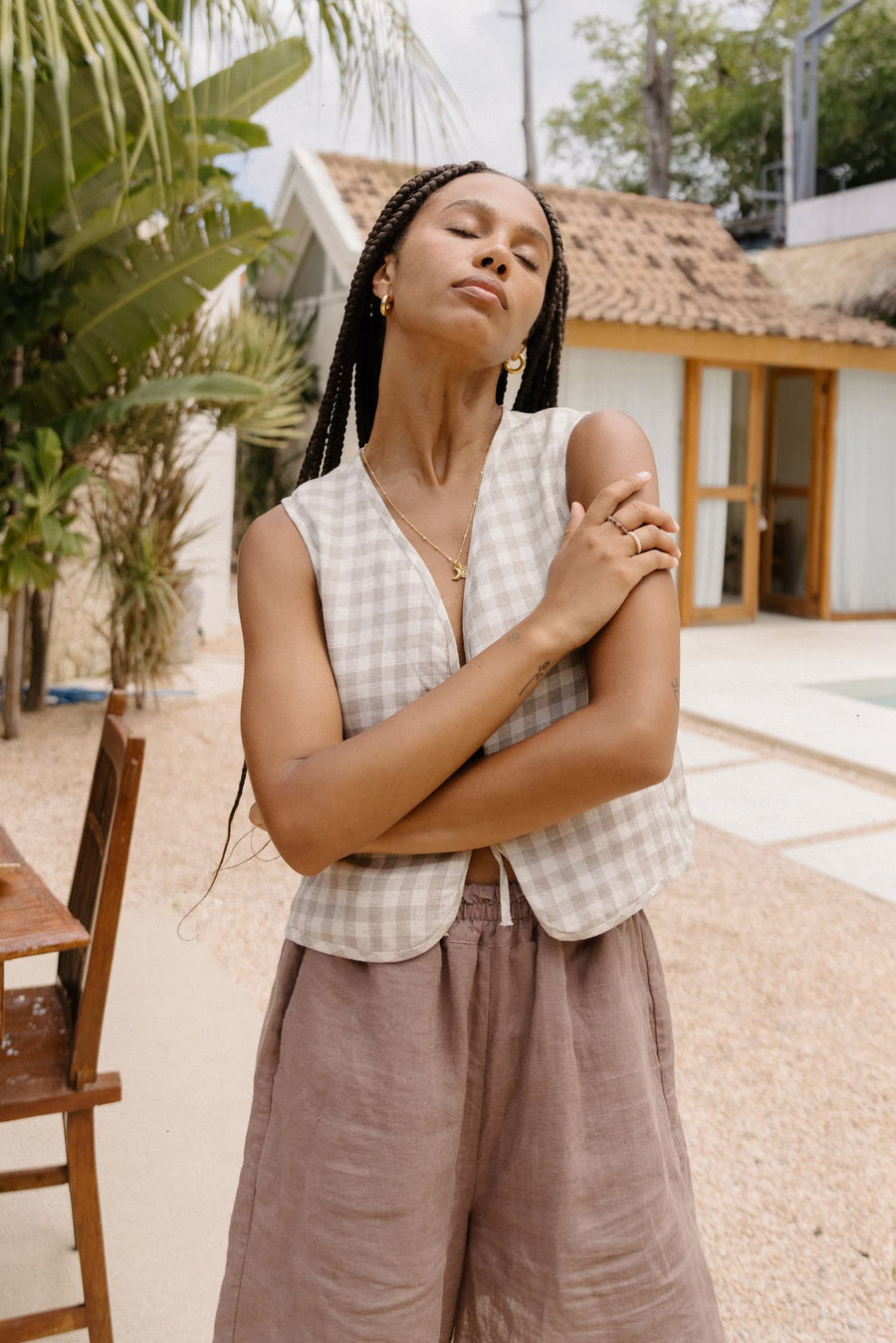 Reversible Tie Front Vest in Linen