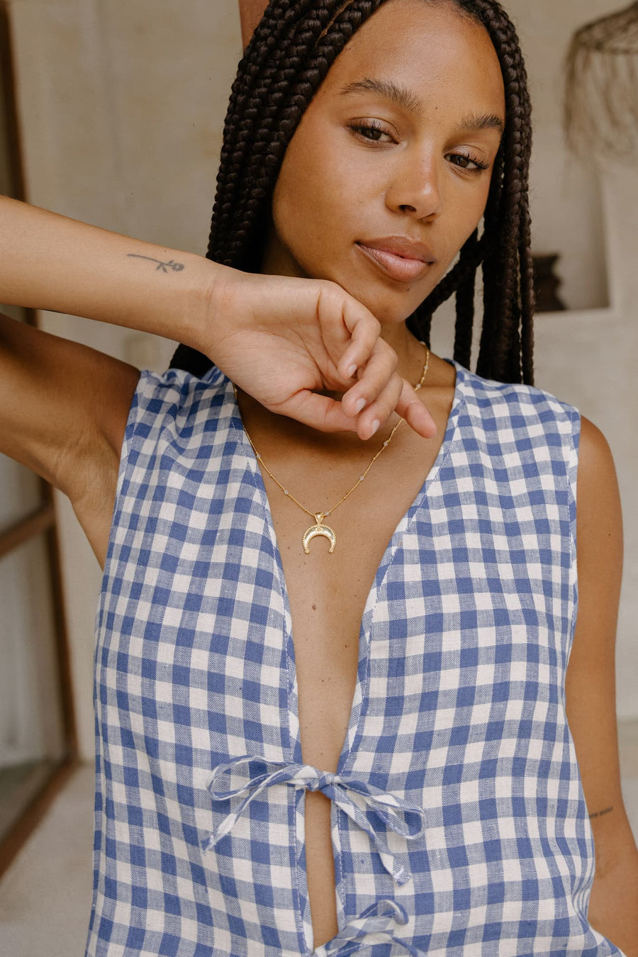 Reversible Tie Front Vest in Linen
