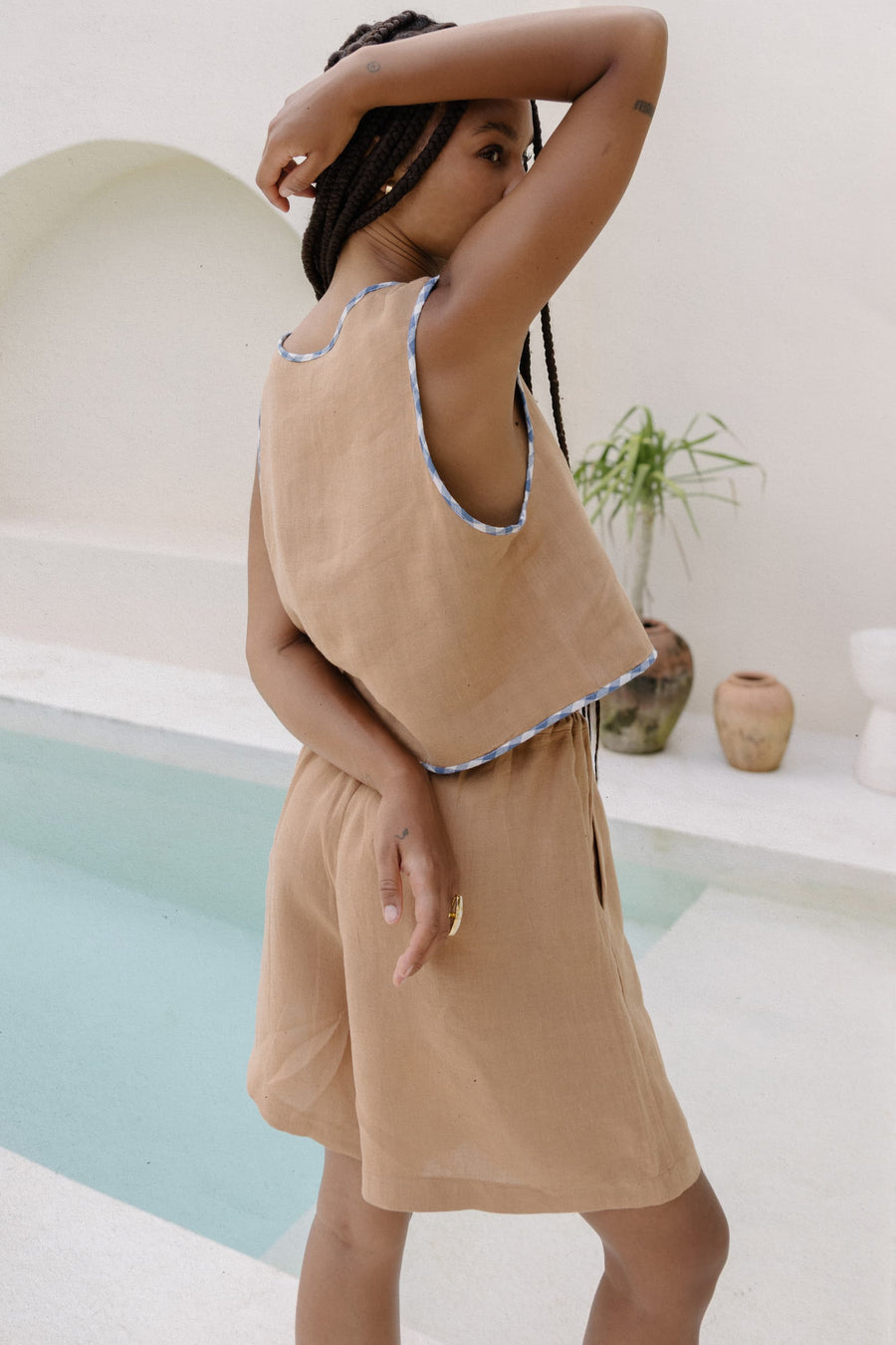 Reversible Tie Front Vest in Linen