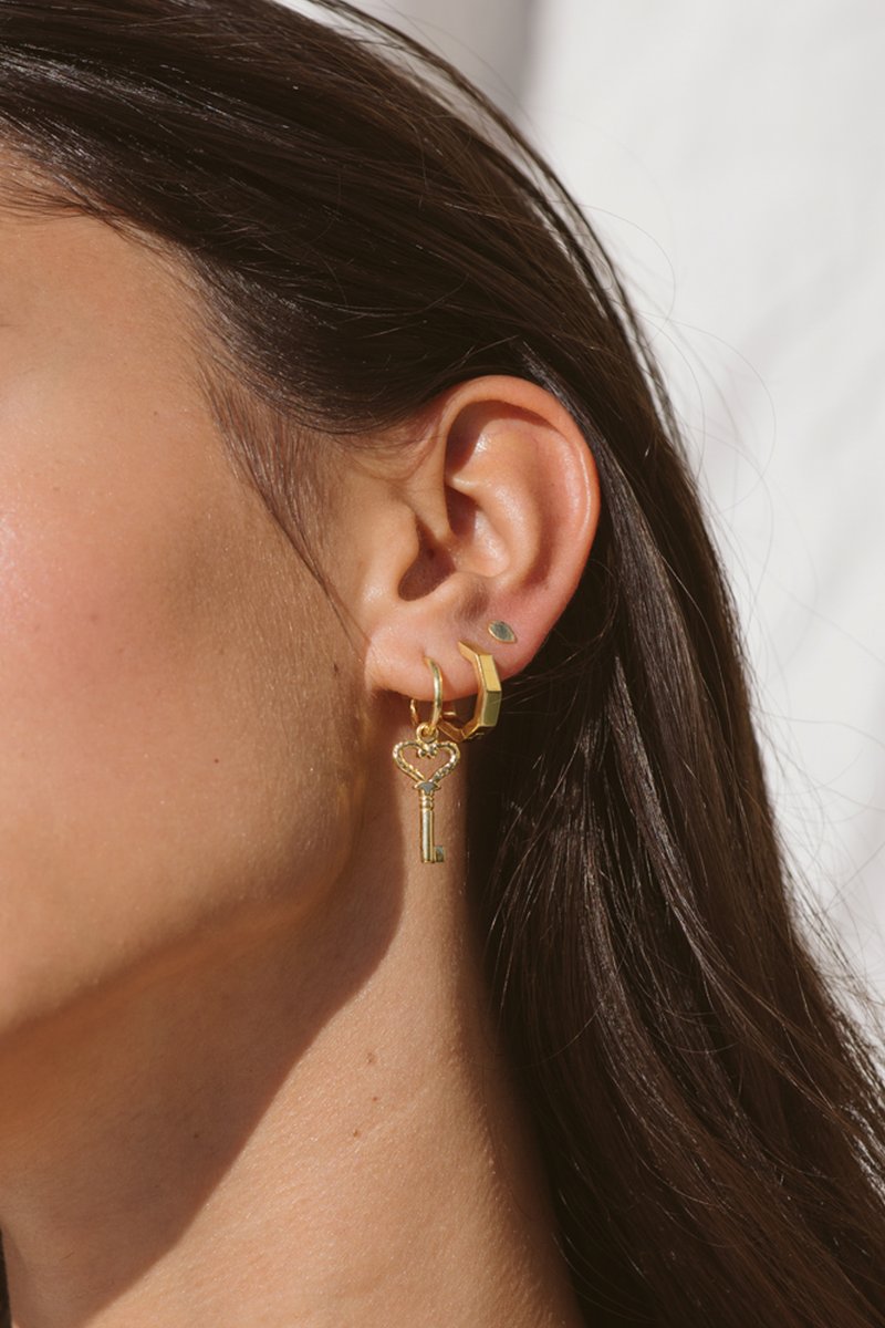 Hammered Key Earring in Gold