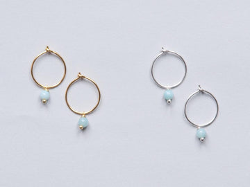 Small Amazonite Blue Hoop Earrings in Silver