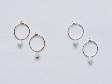 Small Amazonite Blue Hoop Earrings in Gold