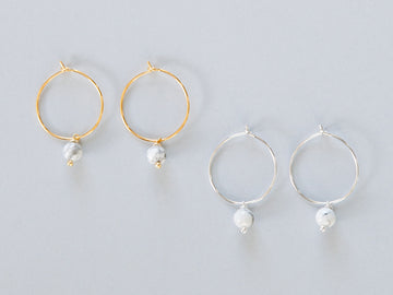 Big Howlite White Hoop Earrings in Gold