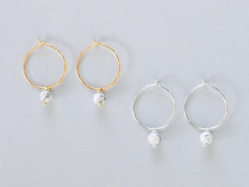 Big Howlite White Hoop Earrings in Silver