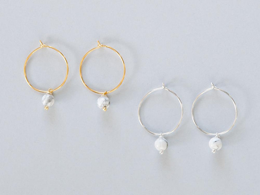 Big Howlite White Hoop Earrings in Silver