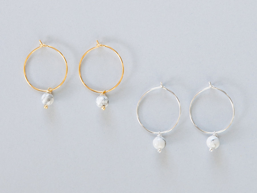 Big Howlite White Hoop Earrings in Gold