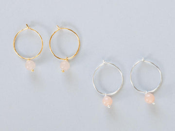 Big Aventurine Rose Hoop Earrings in Silver