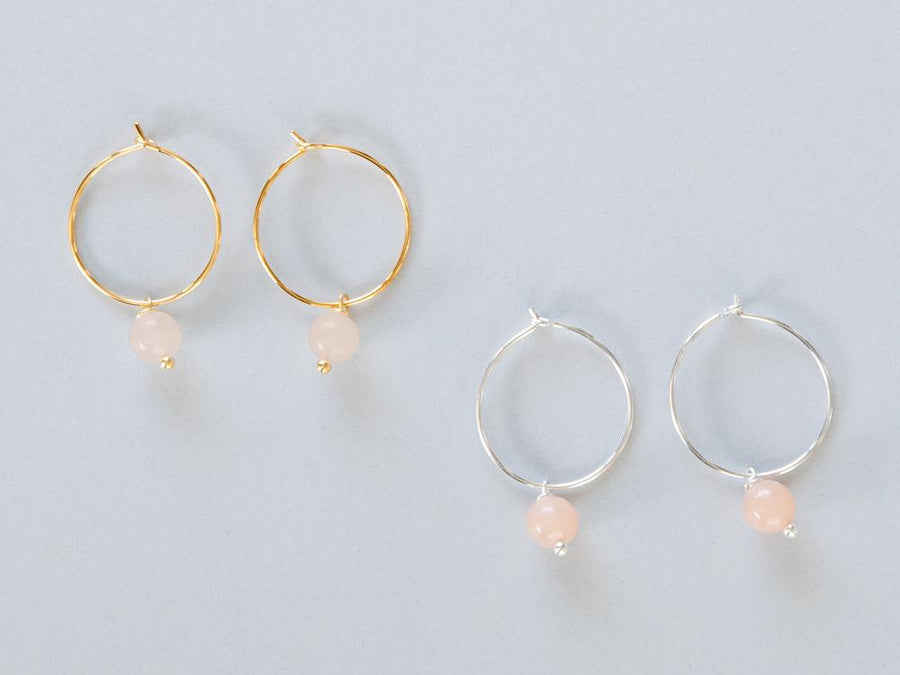 Big Aventurine Rose Hoop Earrings in Silver