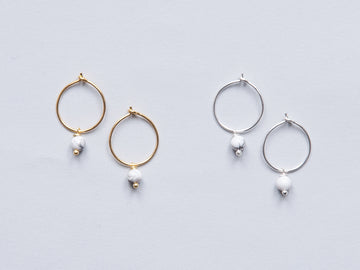 Small Howlite White Hoop Earrings in Gold