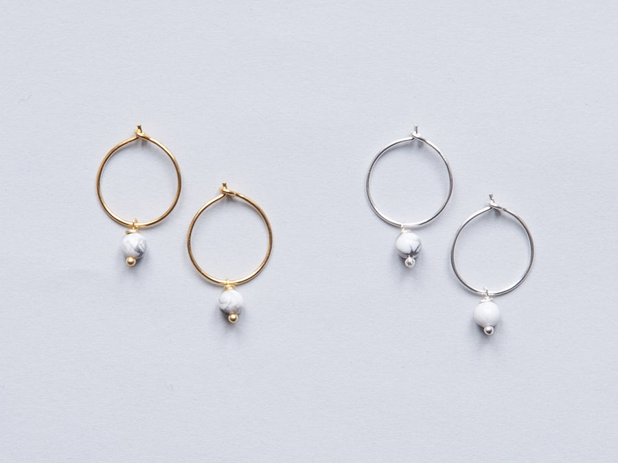 Small Howlite White Hoop Earrings in Gold