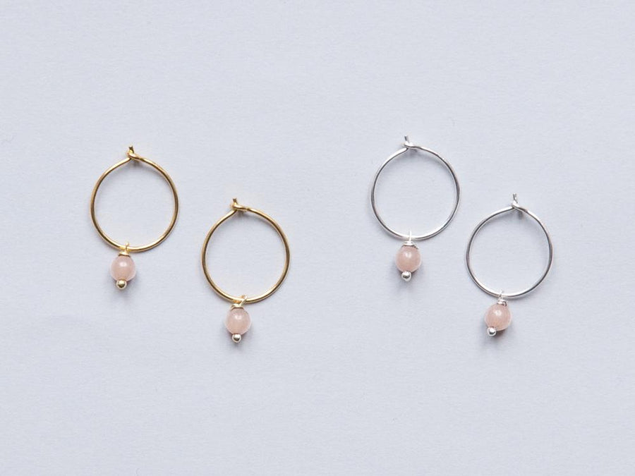 Small Aventurine Rose Hoop Earrings in Silver