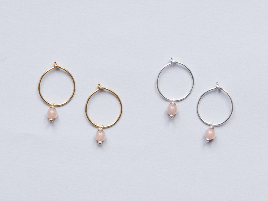 Small Aventurine Rose Hoop Earrings in Gold