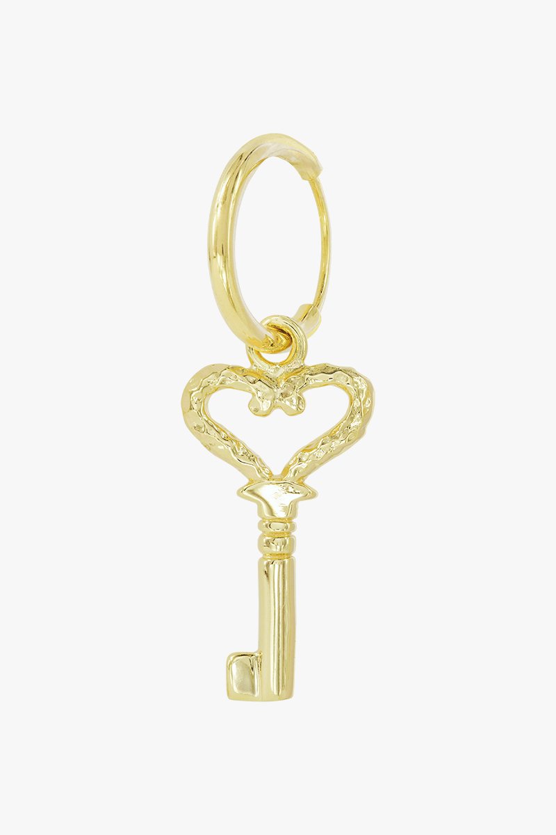Hammered Key Earring in Gold