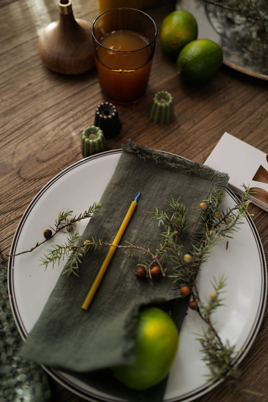 Linen Napkin With  Fringe Edges in Fern