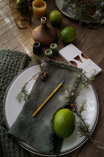 Linen Napkin With  Fringe Edges in Fern