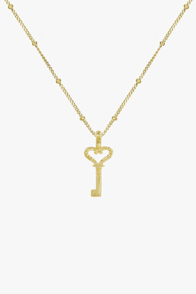 Hammered Key Necklace in Gold